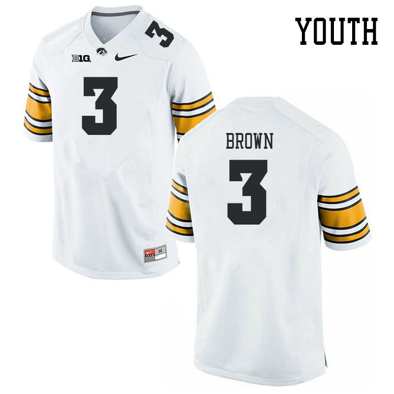 Youth #3 Kaleb Brown Iowa Hawkeyes College Football Jerseys Stitched Sale-White - Click Image to Close